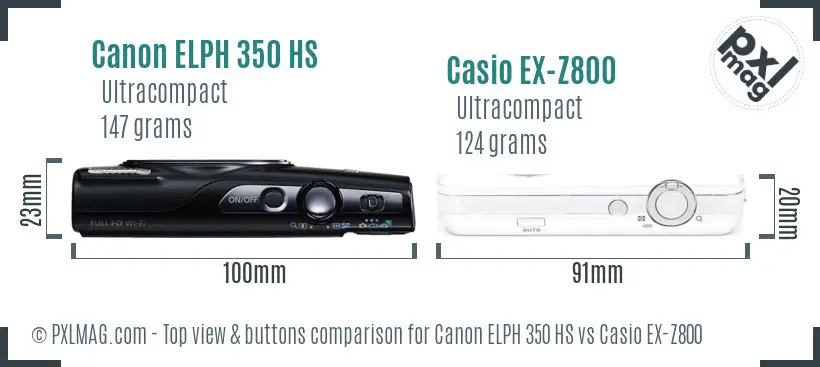 Canon ELPH 350 HS vs Casio EX-Z800 top view buttons comparison
