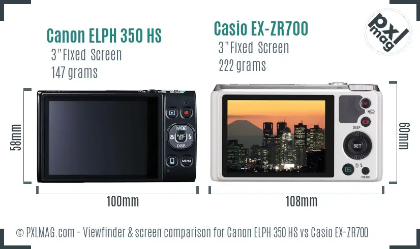 Canon ELPH 350 HS vs Casio EX-ZR700 Screen and Viewfinder comparison