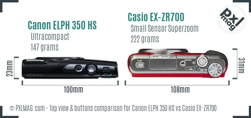Canon ELPH 350 HS vs Casio EX-ZR700 top view buttons comparison