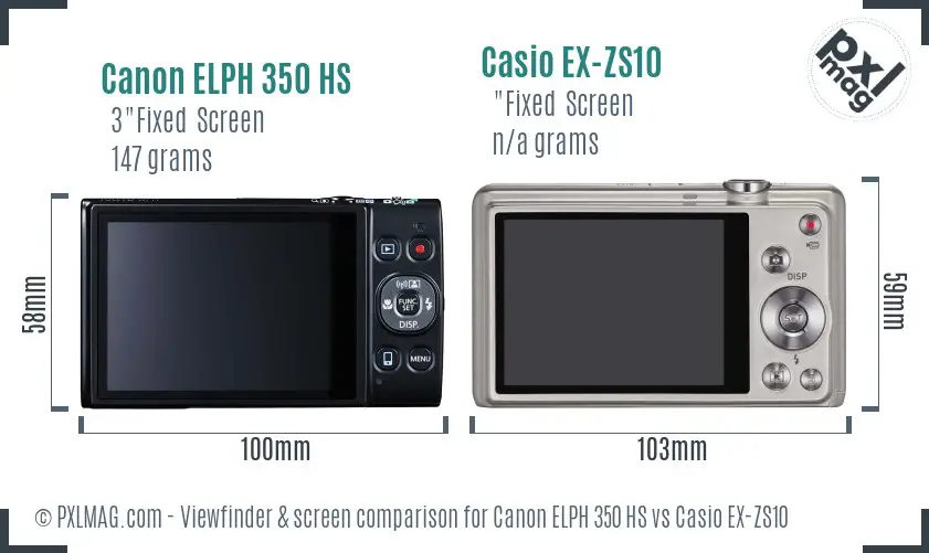 Canon ELPH 350 HS vs Casio EX-ZS10 Screen and Viewfinder comparison