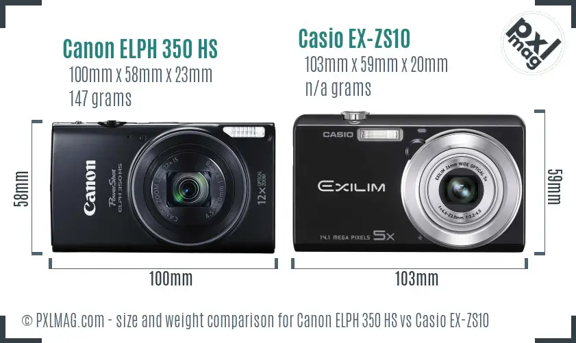 Canon ELPH 350 HS vs Casio EX-ZS10 size comparison