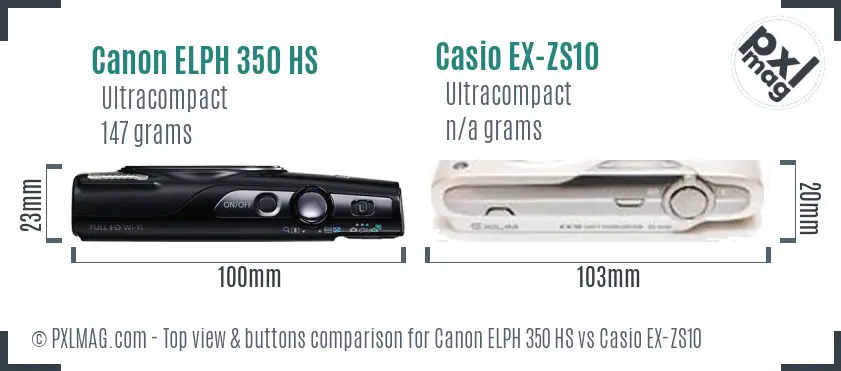 Canon ELPH 350 HS vs Casio EX-ZS10 top view buttons comparison