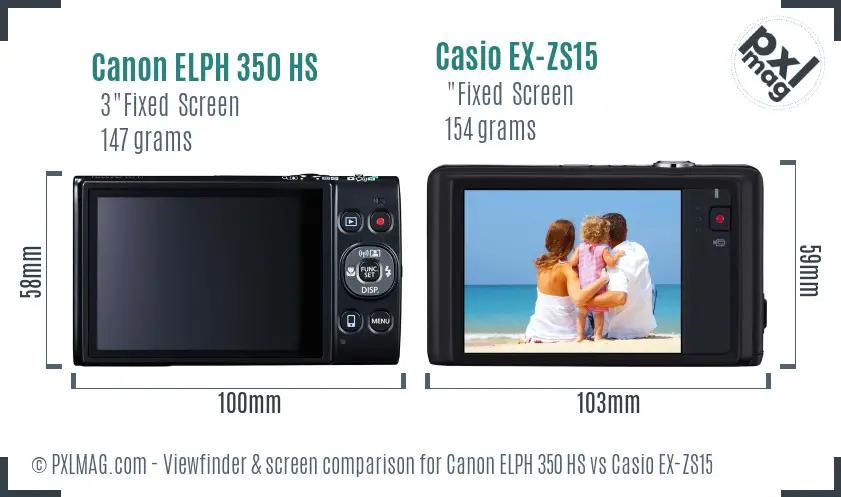 Canon ELPH 350 HS vs Casio EX-ZS15 Screen and Viewfinder comparison