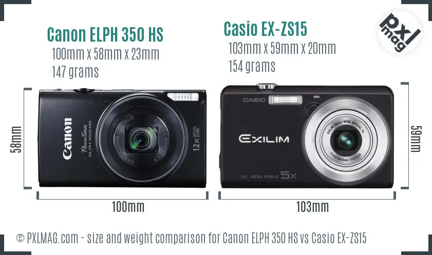 Canon ELPH 350 HS vs Casio EX-ZS15 size comparison