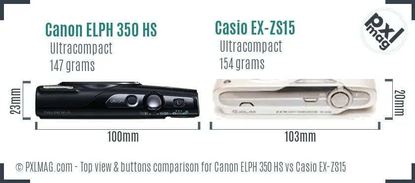 Canon ELPH 350 HS vs Casio EX-ZS15 top view buttons comparison