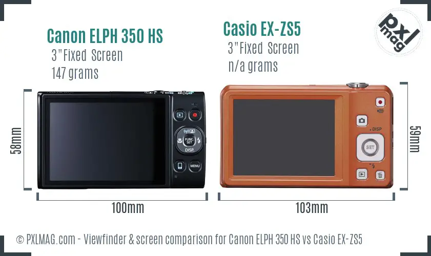 Canon ELPH 350 HS vs Casio EX-ZS5 Screen and Viewfinder comparison