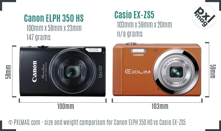 Canon ELPH 350 HS vs Casio EX-ZS5 size comparison