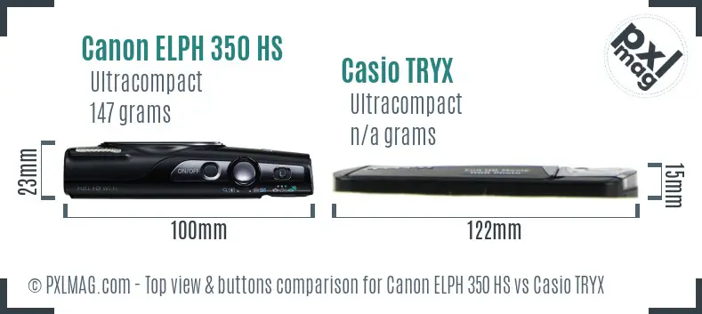 Canon ELPH 350 HS vs Casio TRYX top view buttons comparison