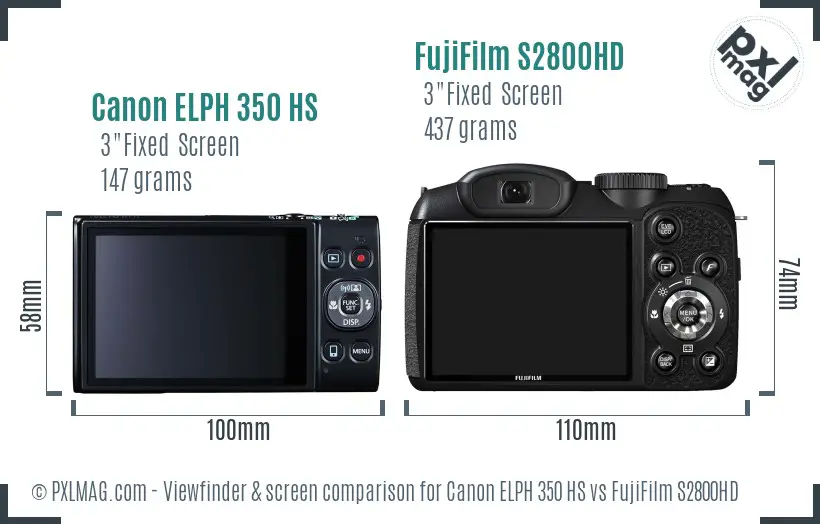 Canon ELPH 350 HS vs FujiFilm S2800HD Screen and Viewfinder comparison
