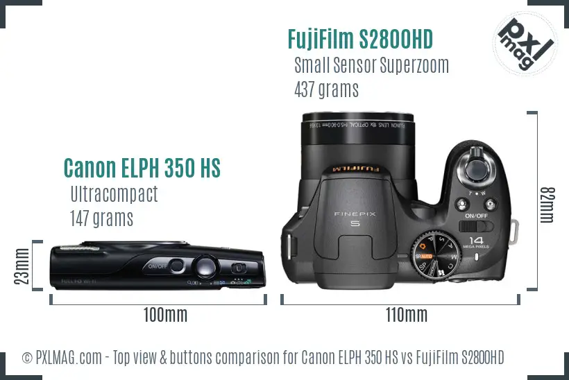 Canon ELPH 350 HS vs FujiFilm S2800HD top view buttons comparison