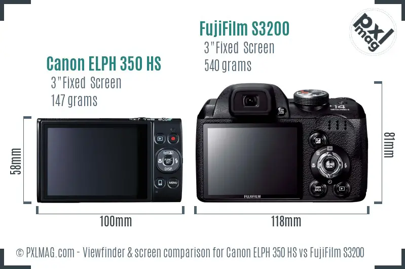 Canon ELPH 350 HS vs FujiFilm S3200 Screen and Viewfinder comparison