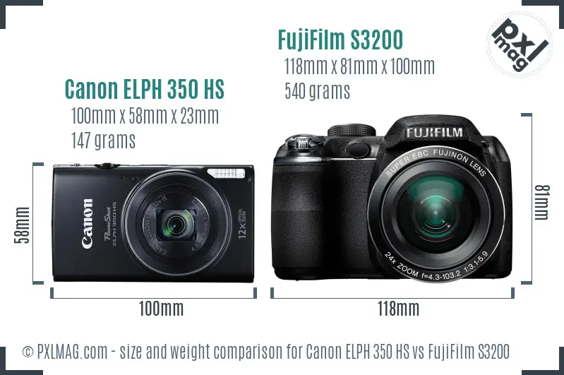Canon ELPH 350 HS vs FujiFilm S3200 size comparison