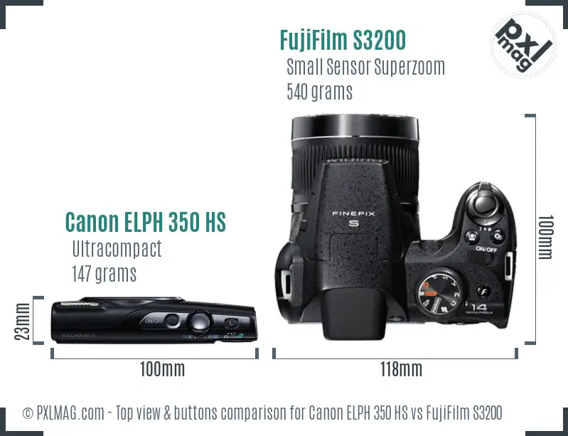 Canon ELPH 350 HS vs FujiFilm S3200 top view buttons comparison