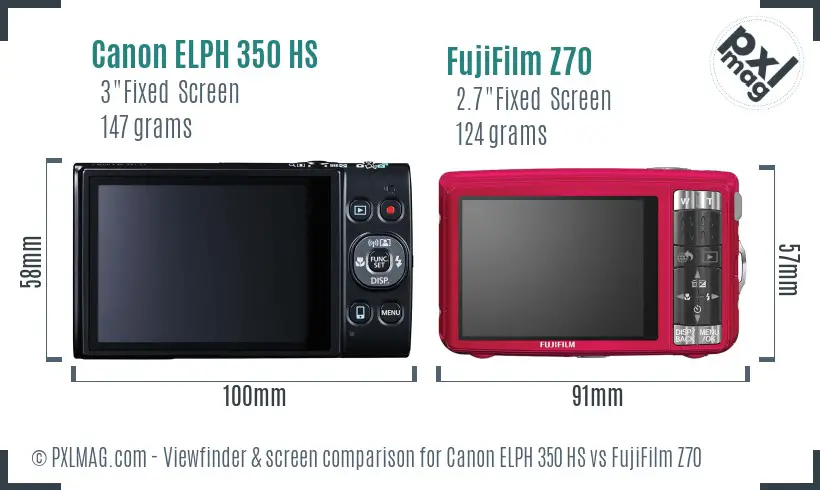Canon ELPH 350 HS vs FujiFilm Z70 Screen and Viewfinder comparison