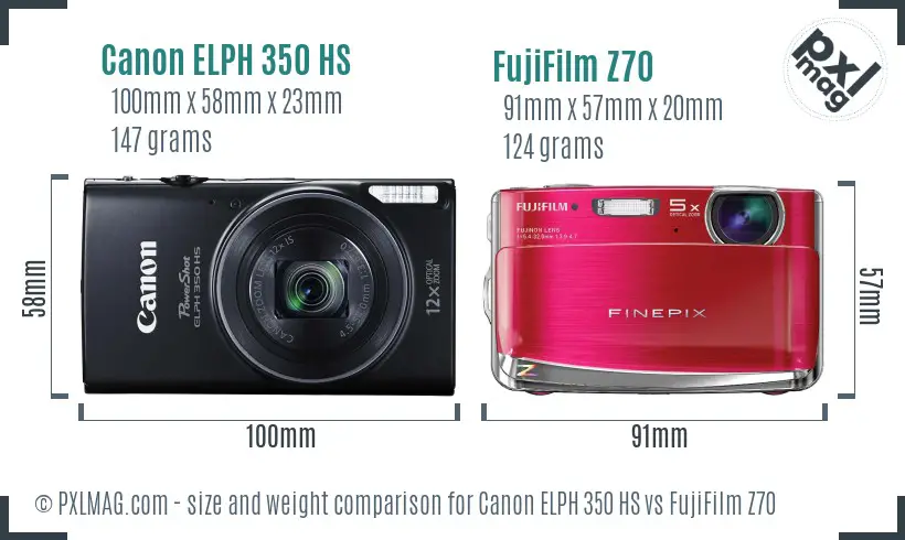 Canon ELPH 350 HS vs FujiFilm Z70 size comparison