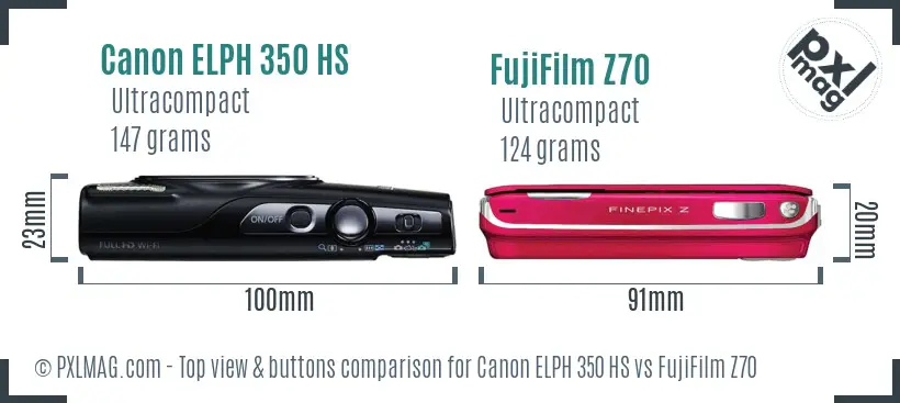 Canon ELPH 350 HS vs FujiFilm Z70 top view buttons comparison