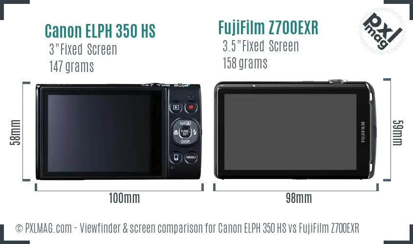 Canon ELPH 350 HS vs FujiFilm Z700EXR Screen and Viewfinder comparison