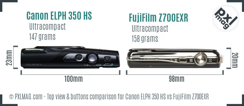 Canon ELPH 350 HS vs FujiFilm Z700EXR top view buttons comparison