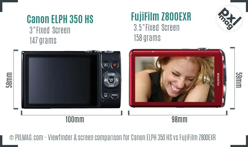 Canon ELPH 350 HS vs FujiFilm Z800EXR Screen and Viewfinder comparison