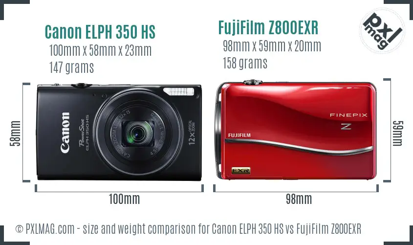 Canon ELPH 350 HS vs FujiFilm Z800EXR size comparison