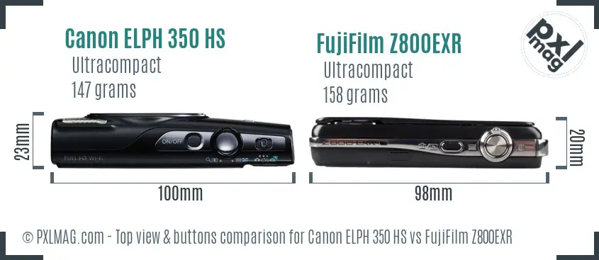 Canon ELPH 350 HS vs FujiFilm Z800EXR top view buttons comparison