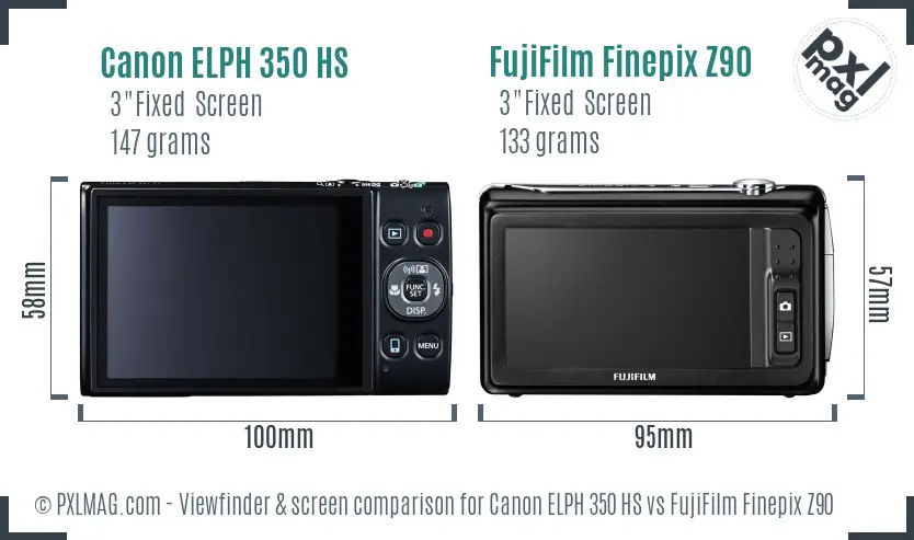Canon ELPH 350 HS vs FujiFilm Finepix Z90 Screen and Viewfinder comparison