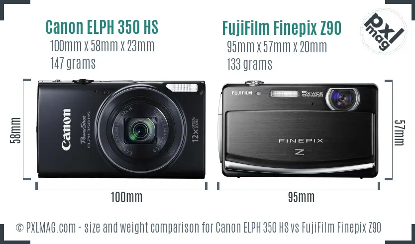 Canon ELPH 350 HS vs FujiFilm Finepix Z90 size comparison