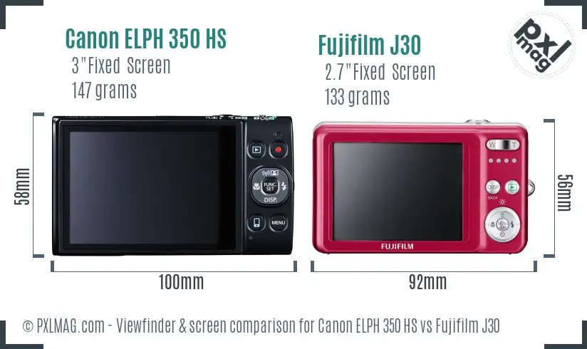 Canon ELPH 350 HS vs Fujifilm J30 Screen and Viewfinder comparison