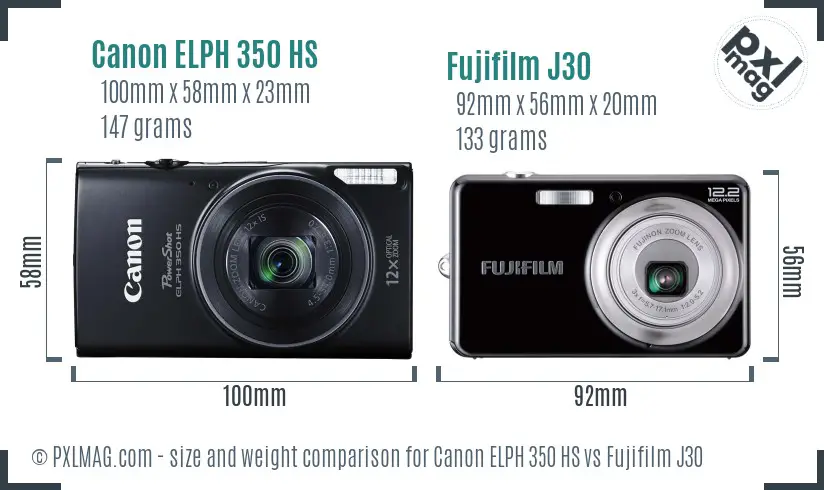 Canon ELPH 350 HS vs Fujifilm J30 size comparison