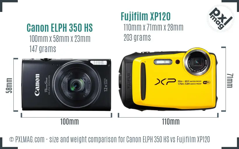 Canon ELPH 350 HS vs Fujifilm XP120 size comparison