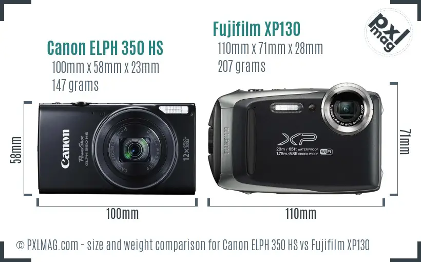 Canon ELPH 350 HS vs Fujifilm XP130 size comparison Canon ELPH 350 HS vs Fujifilm XP130 size comparison