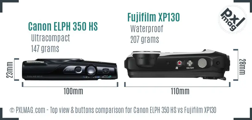 Canon ELPH 350 HS vs Fujifilm XP130 top view buttons comparison Canon ELPH 350 HS vs Fujifilm XP130 top view buttons comparison
