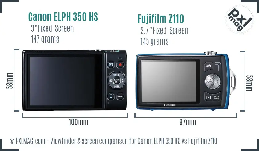Canon ELPH 350 HS vs Fujifilm Z110 Screen and Viewfinder comparison