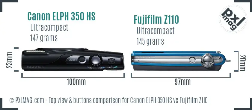 Canon ELPH 350 HS vs Fujifilm Z110 top view buttons comparison
