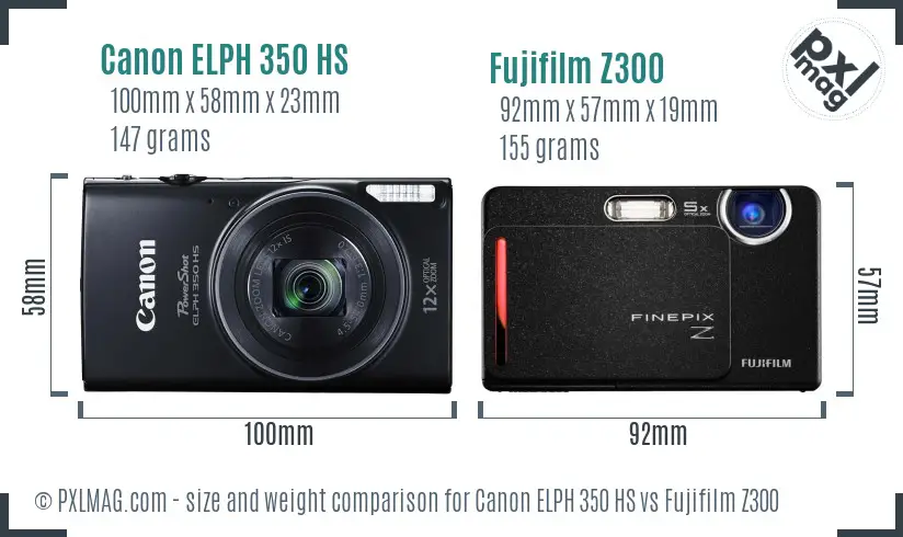 Canon ELPH 350 HS vs Fujifilm Z300 size comparison