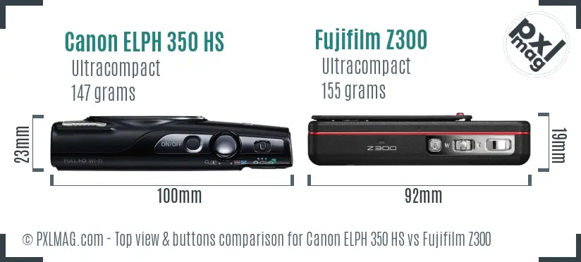 Canon ELPH 350 HS vs Fujifilm Z300 top view buttons comparison