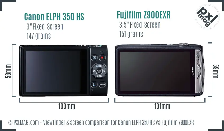 Canon ELPH 350 HS vs Fujifilm Z900EXR Screen and Viewfinder comparison