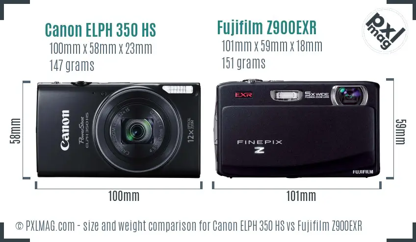 Canon ELPH 350 HS vs Fujifilm Z900EXR size comparison