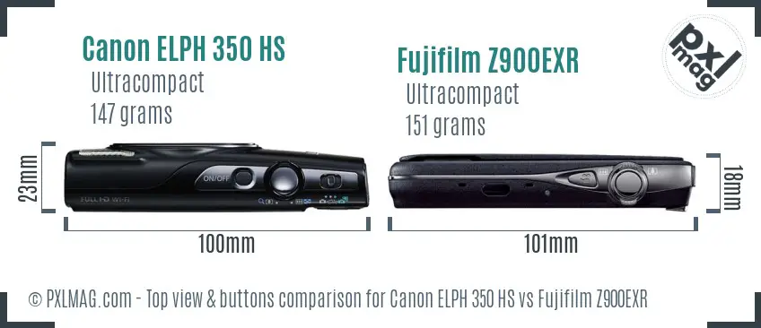 Canon ELPH 350 HS vs Fujifilm Z900EXR top view buttons comparison