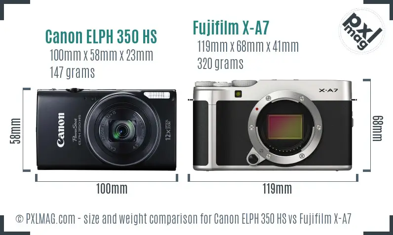 Canon ELPH 350 HS vs Fujifilm X-A7 size comparison