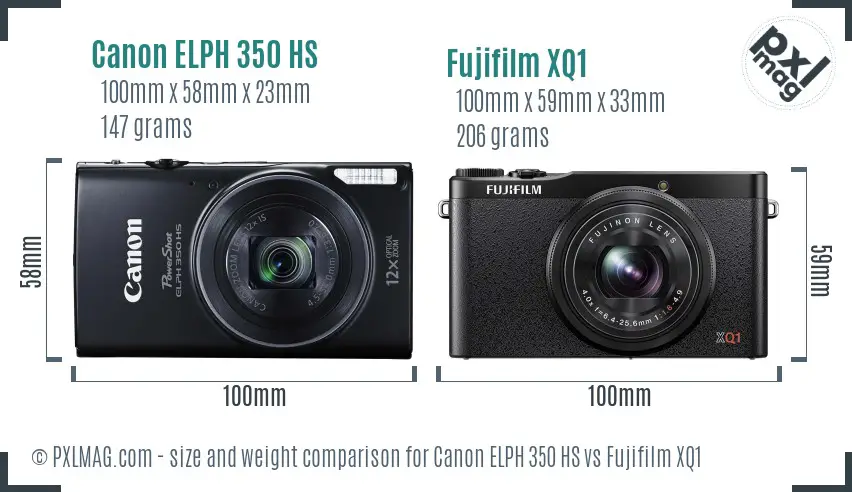 Canon ELPH 350 HS vs Fujifilm XQ1 size comparison