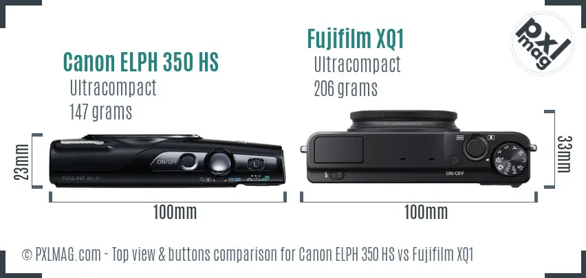 Canon ELPH 350 HS vs Fujifilm XQ1 top view buttons comparison