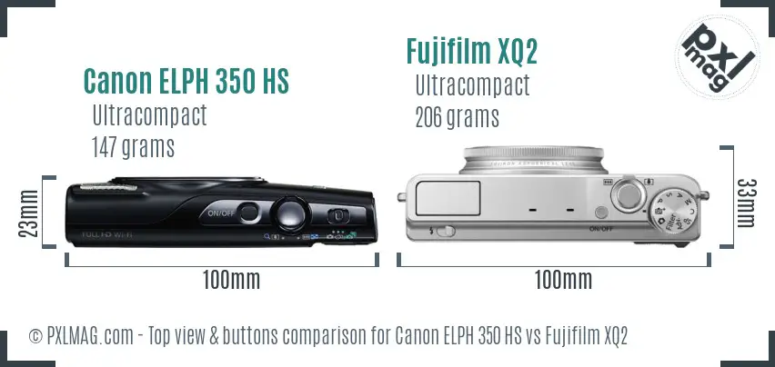 Canon ELPH 350 HS vs Fujifilm XQ2 top view buttons comparison