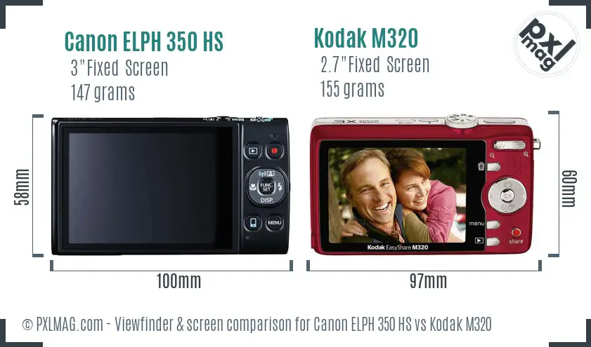Canon ELPH 350 HS vs Kodak M320 Screen and Viewfinder comparison