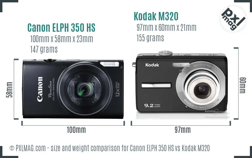 Canon ELPH 350 HS vs Kodak M320 size comparison