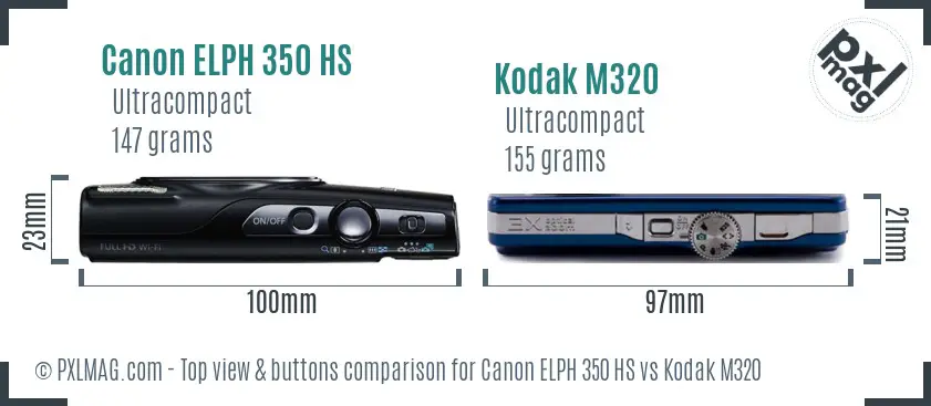 Canon ELPH 350 HS vs Kodak M320 top view buttons comparison