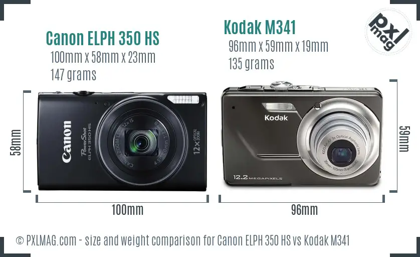 Canon ELPH 350 HS vs Kodak M341 size comparison