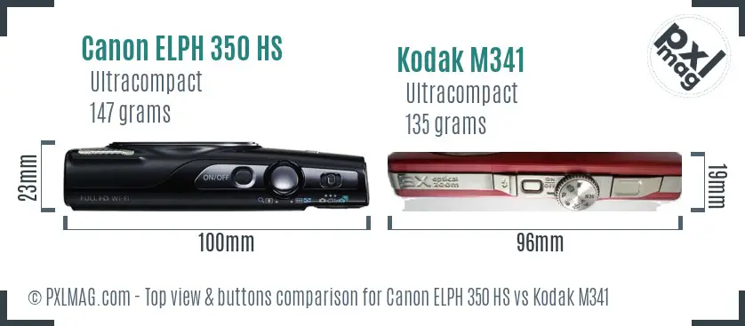 Canon ELPH 350 HS vs Kodak M341 top view buttons comparison