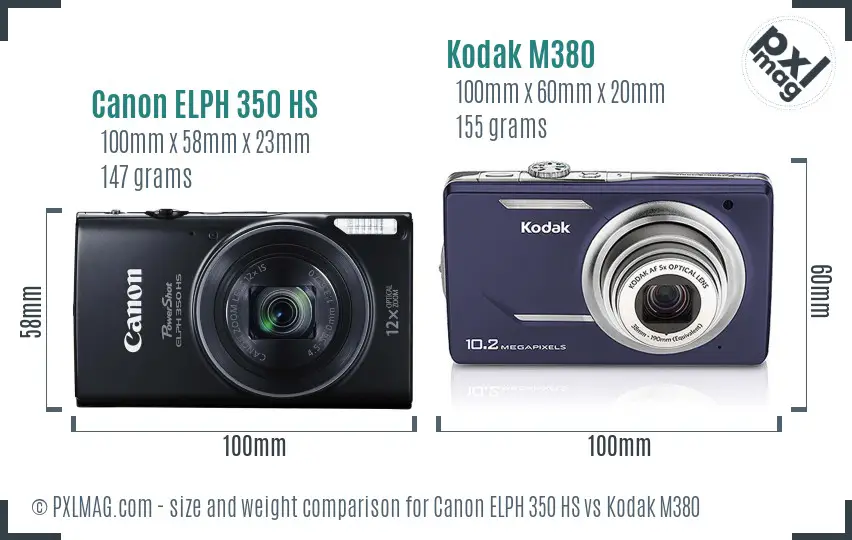 Canon ELPH 350 HS vs Kodak M380 size comparison