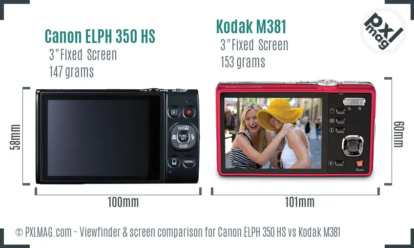 Canon ELPH 350 HS vs Kodak M381 Screen and Viewfinder comparison